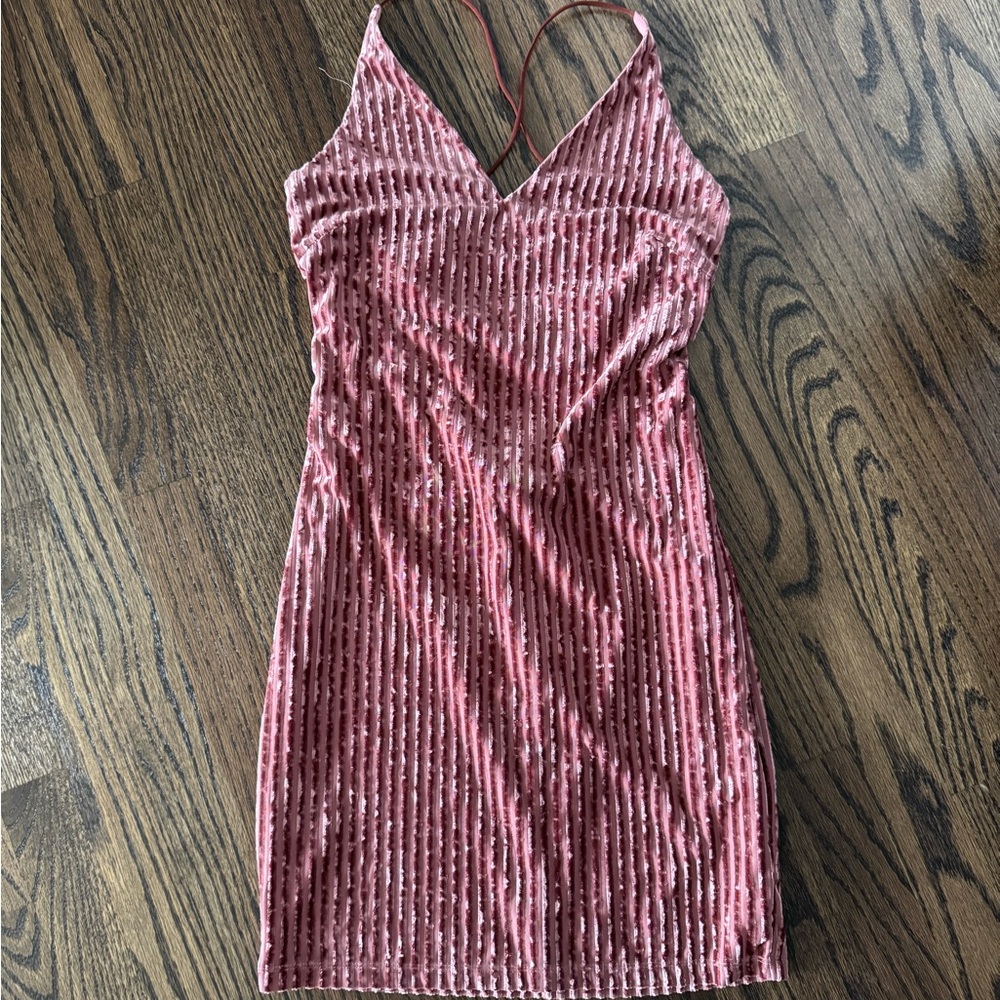 Pink Ribbed Bodycon Mini Dress for Cocktail